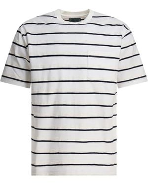Beams Plus Gestreiftes T-Shirt mit Tasche - Weiß