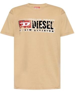 DIESEL Distressed Logo-Print T-Shirt - Natural