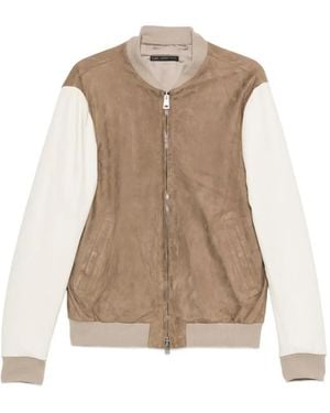 Low Brand Panelled Bomber Jacket - Natural
