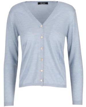 LA ROSE V-Neck Knit Cardigan - Blue