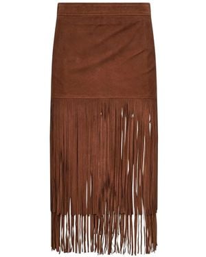 ERMANNO FIRENZE Fringed Midi Skirt - Brown