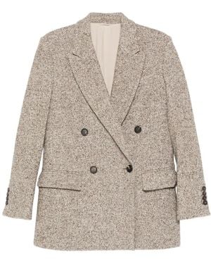 Brunello Cucinelli Double-Breasted Tweed Jacket - White