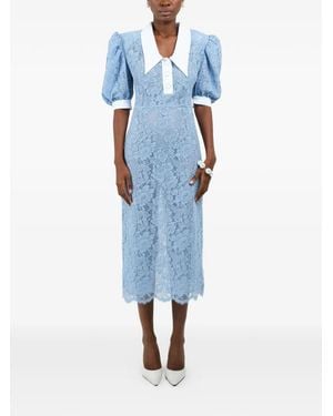 ROWEN ROSE Midikleid Aus Spitze Mit Polokragen - Blau