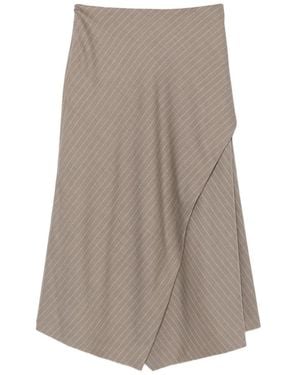 Rochas Pinstripe-Pattern Asymmetric Midi Skirt - Grey