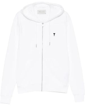 Ami Paris Logo-Embroidered Hoodie - White