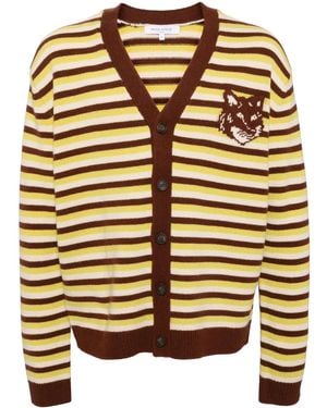 Maison Kitsuné Fox Head Intarsia Striped Cardigan - Metallic