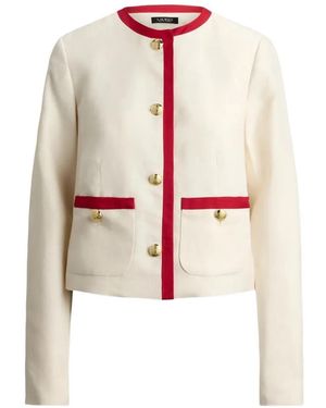 Ralph Lauren Contrast-Trim Collarless Blazer - White