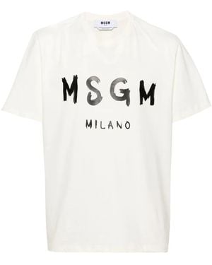 MSGM Cotton T-Shirt With Front Printed Logo - White