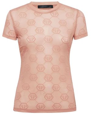 Philipp Plein Monogram-Pattern Tulle T-Shirt - Pink