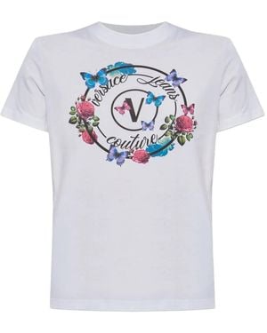 Versace Jeans Couture Floral-Butterfly Print T-Shirt - Grey