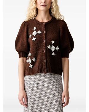 Munthe Vocca Crystal-Embellished Puff-Sleeve Cardigan - Brown