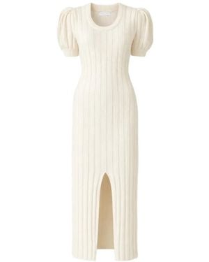 Violante Nessi Ribbed-Knit Puff-Sleeve Midi Dress - White
