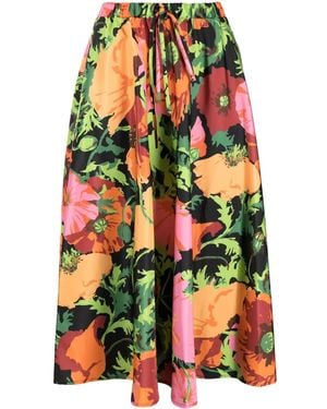 La DoubleJ Floral-Print Midi Skirt - Black