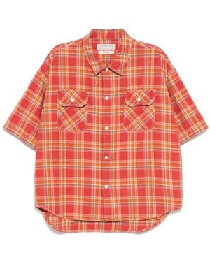 Remi Relief Rayon Twill-Check Shirt - Red