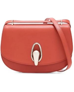 Giorgio Armani Leather Twist-Lock Shoulder Bag - Red