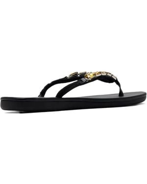 Ancient Greek Sandals Crystal-Embellished T-Strap Flip-Flops - Black