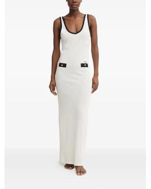 KARL LAGERFELD Logo-Embroidered Contrast-Trim Maxi Dress - White
