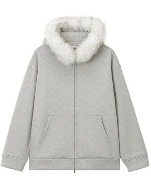 B+ AB Faux-Fur-Trim Zip-Up Hoodie - Grey