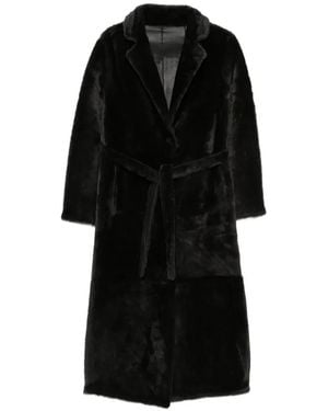 Yves Salomon Belted Shearling Coat - Black