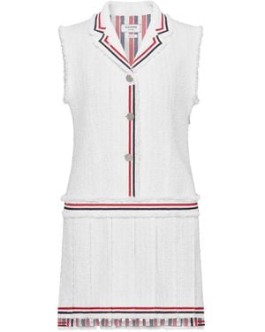 Thom Browne Solid Tweed Pleated Sportcoat Dress - White
