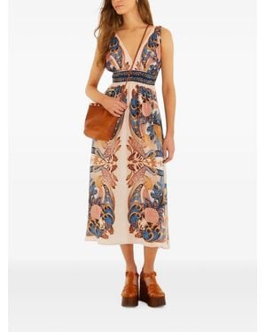 FARM Rio Garden Scarf V-Neck Midi Dress - White