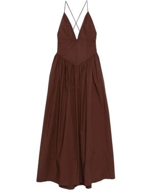 Adriana Degreas V-Neck Gathered Maxi Dress - Brown