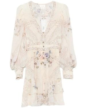 CAMILLA Floral-Print Silk Mini Dress - White