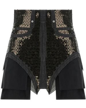 Rick Owens Sequin-Embellished Denim Shorts - Black