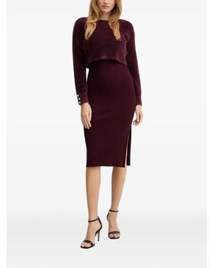 Morgan Pearl-Embellished Sleeves Jumper And Midi Dress Set - Red