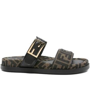 Fendi Feel Ff-Logo Buckle Sandals - Black
