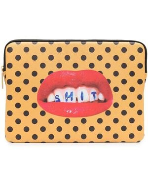 Seletti Teeth Polka-Dot Print Laptop Case - Orange