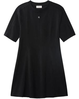 Calvin Klein Logo-Plaque Paneled Dress - Black