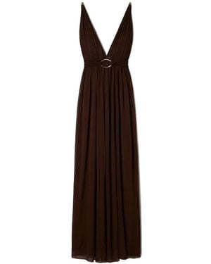 Tory Burch Vestido Largo De Jersey De Viscosa Con Cuello En V Y Cinturón A Set - Marrón