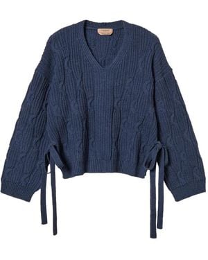 Twinset Cable-Knit Tie-Fastening Jumper - Blue