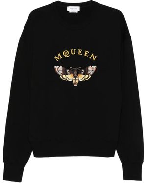 McQueen Moth-Motif Cotton Sweatshirt - Black