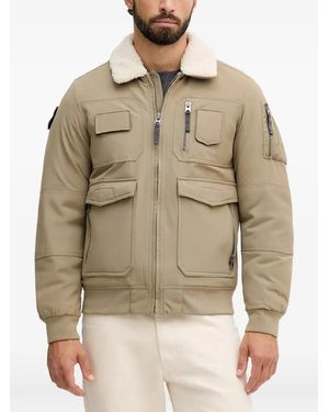 Aeronautica Militare Shearling-Collar Multi-Pocket Bomber Jacket - Natural