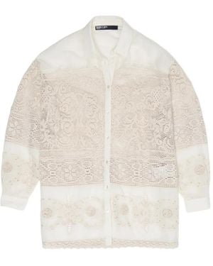 Bimba Y Lola Lace-Panelled Broderie-Anglaise Shirt - White