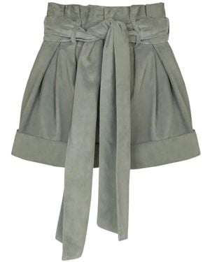 Balmain Pantalones Cortos De Piel Con Lazo - Verde