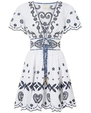 CAMILLA Mini ties-detail V-neck dress - Weiß