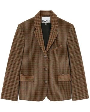 Ganni Sakko Aus Kariertem Twill - Braun