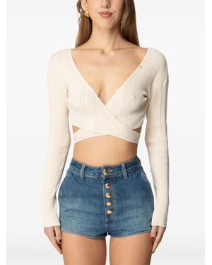 Elisabetta Franchi Wraparound Ribbed Top - Blue
