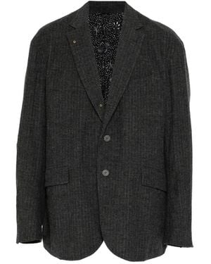 CALMLENCE Striped Welt-Pocket Blazer - Black