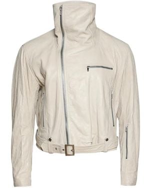 Rick Owens Zip-Up Leather Jacket - White
