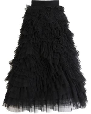 Gemy Maalouf Ruffled Tulle Midi Skirt - Black