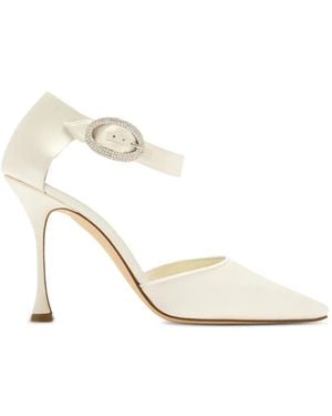 Manolo Blahnik Zutonplan Crystal-Buckle Satin Pumps - White
