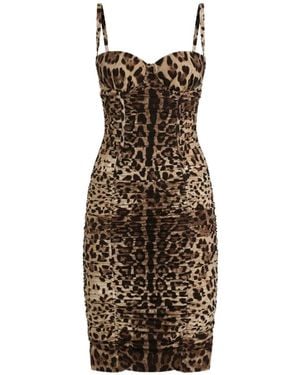 Dolce & Gabbana Leo-Print Charmeuse Dress - Natural