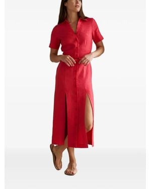 Hevron Axel Belted Button-Front Midi Dress - Red