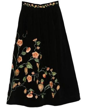 Agua Bendita Tangelo Uchuva Floral Embroidered Skirt - Black