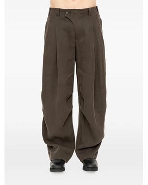 DEVOA Pleated Wide-Leg Trousers - Brown