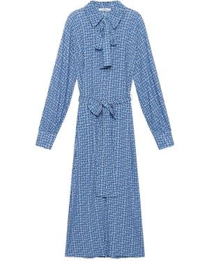 Maliparmi Geometric-Print Belted Midi Dress - Blue